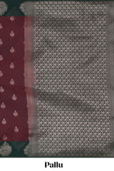 Maroon striped zari motifs design saree with contrast zari border and plain blouse