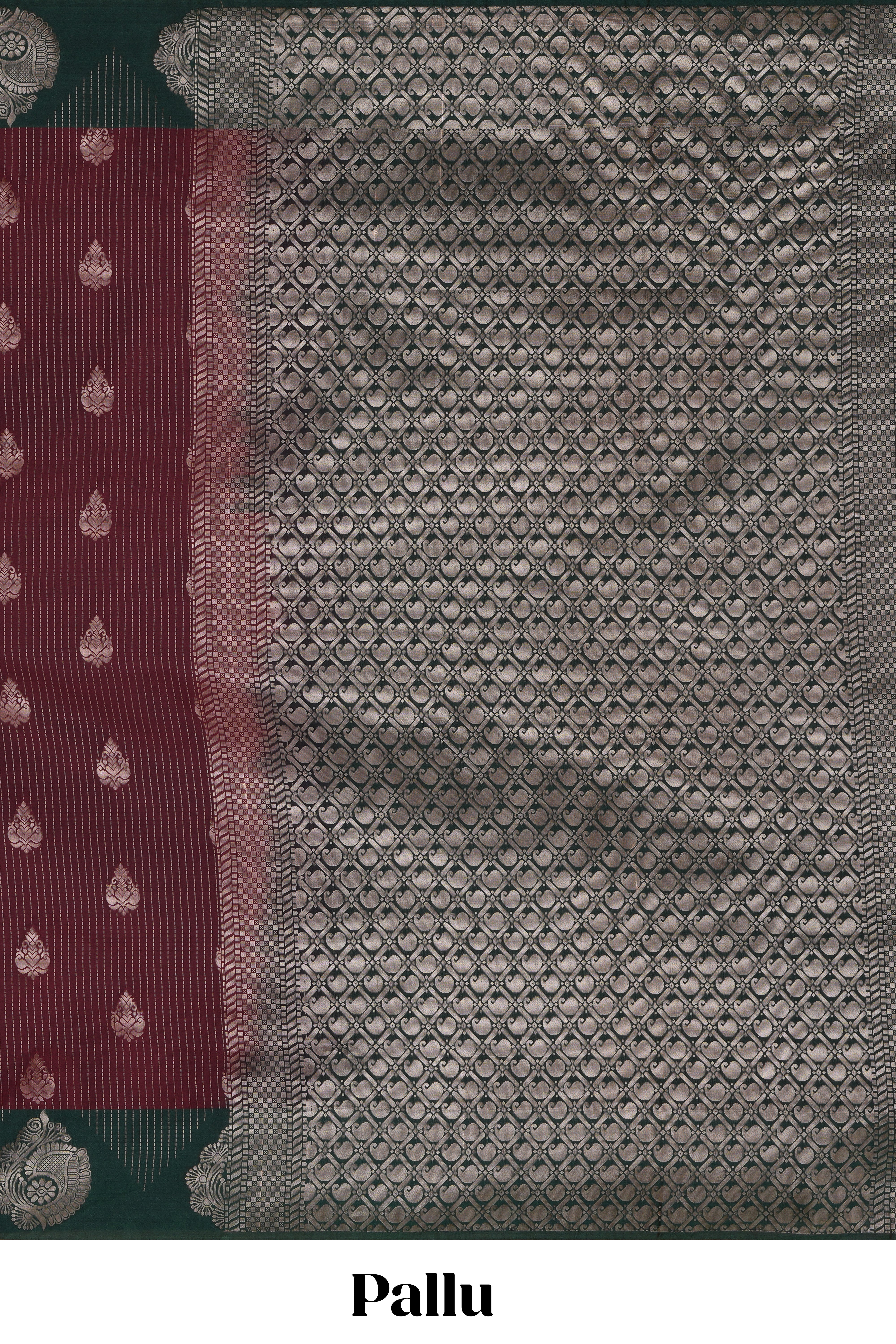 Maroon striped zari motifs design saree with contrast zari border and plain blouse