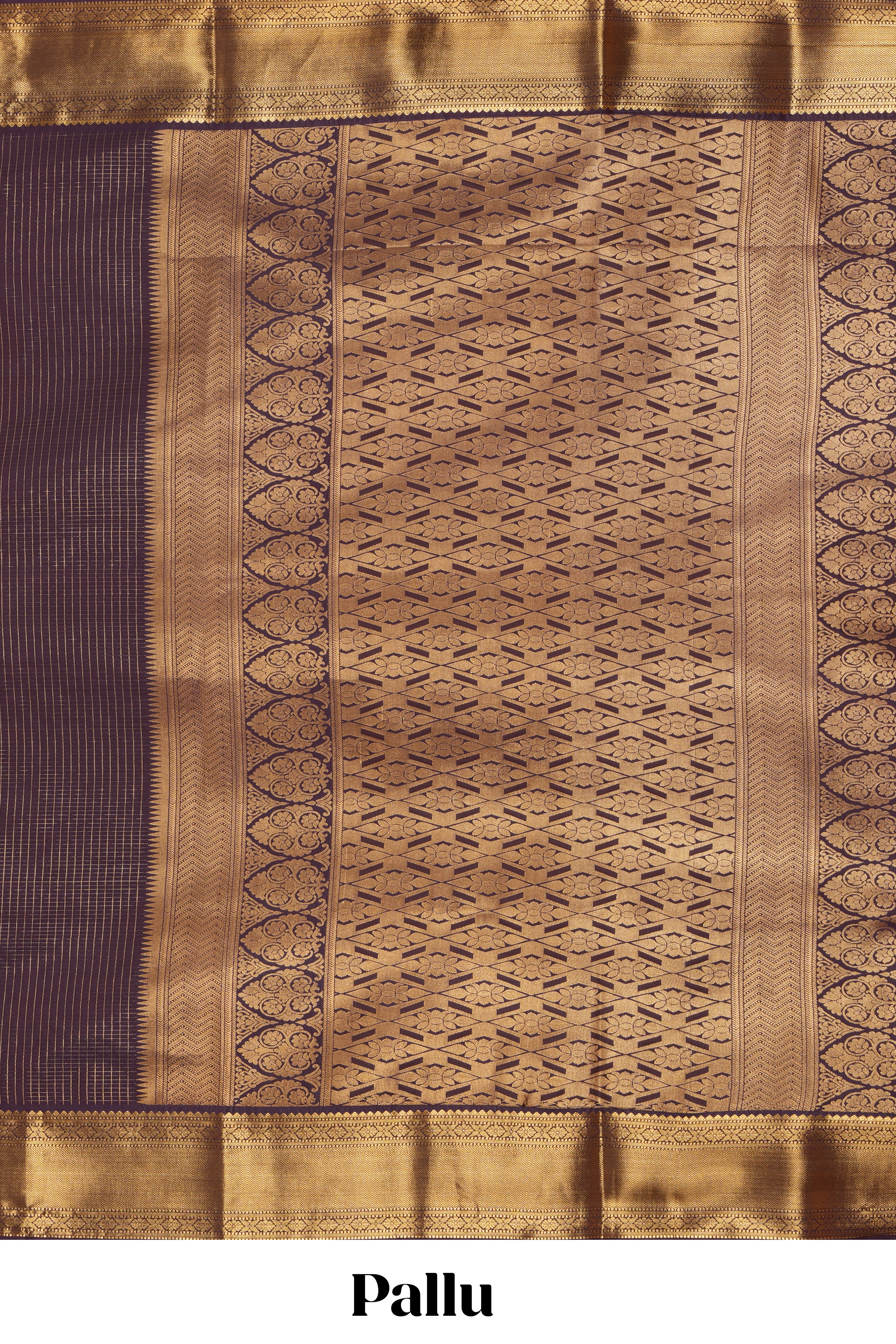 Dark mauve zari checked design semi soft silk saree with self zari border and matching blouse