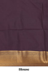 Dark mauve zari checked design semi soft silk saree with self zari border and matching blouse