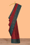 Maroon zari striped & floral motifs design semi soft silk saree with contrast zari border and plain blouse