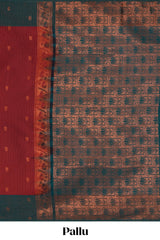 Maroon zari striped & floral motifs design semi soft silk saree with contrast zari border and plain blouse