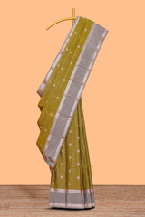 Mustard zari checked motifs design semi soft silk saree with contrast border and blouse