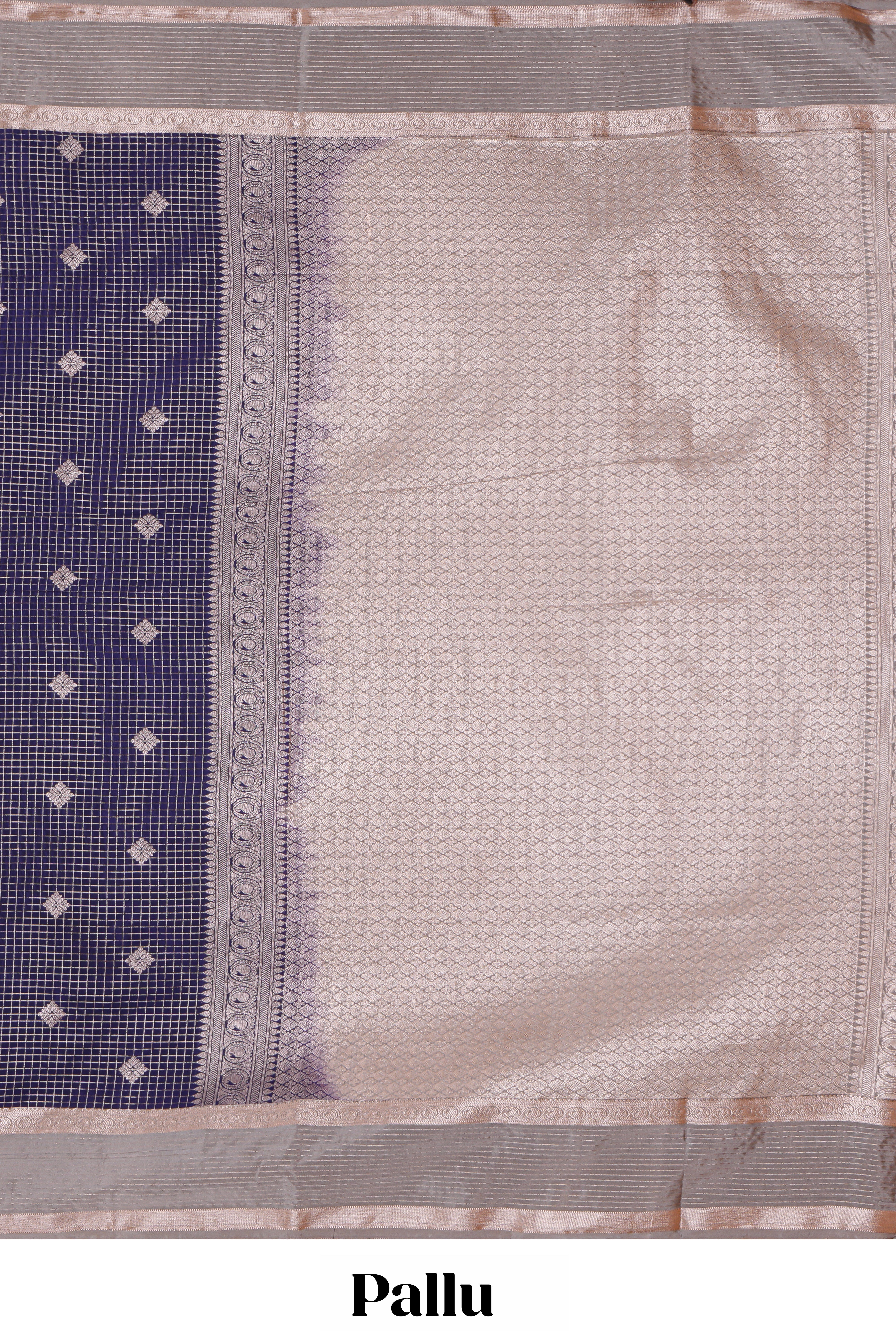 Berry blue zari checked motifs design semi soft silk saree with contrast border and blouse