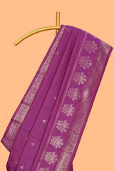 Magenta zari motifs design semi soft silk saree with self zari border and contrast blouse