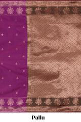 Magenta zari motifs design semi soft silk saree with self zari border and contrast blouse