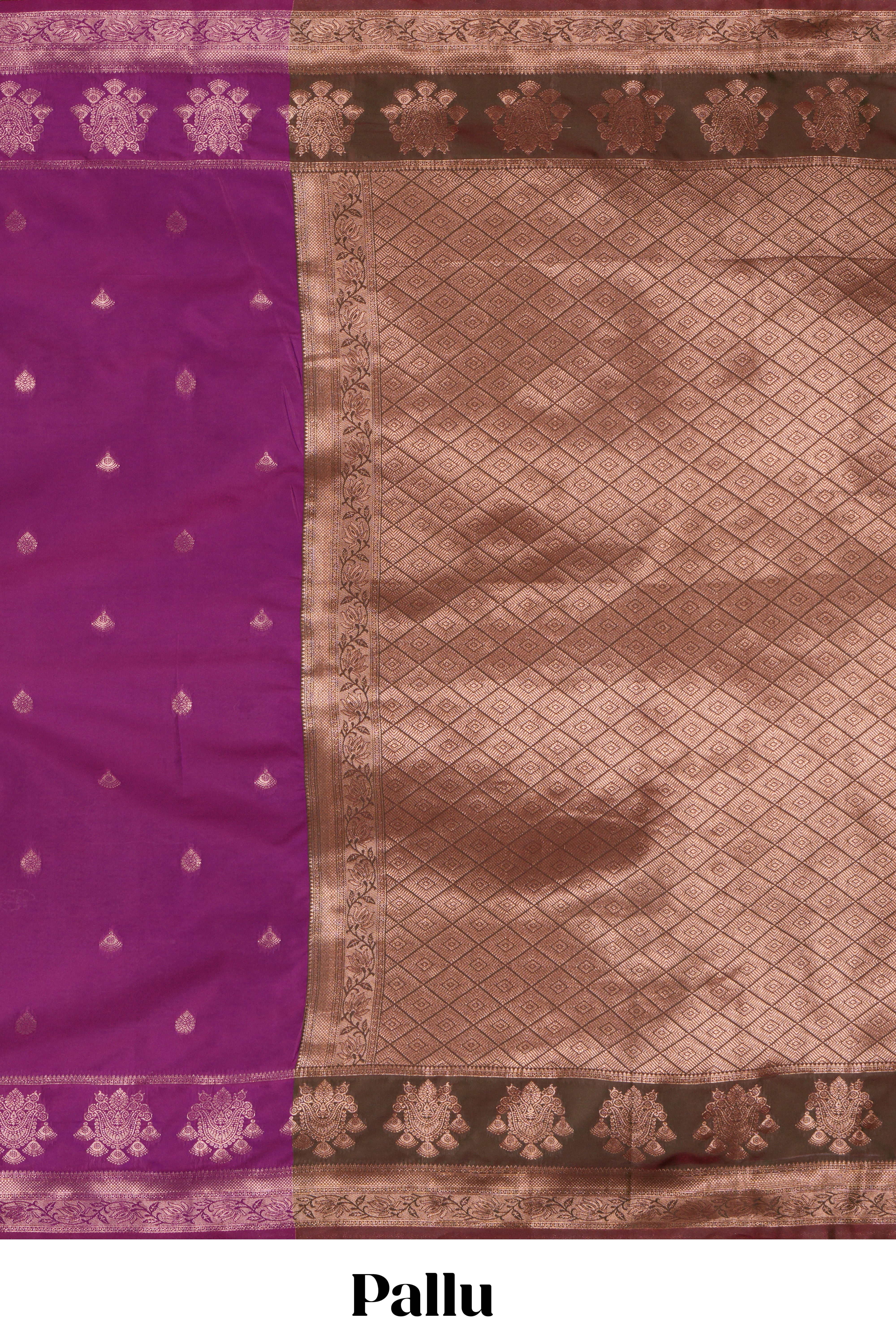 Magenta zari motifs design semi soft silk saree with self zari border and contrast blouse