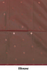 Magenta zari motifs design semi soft silk saree with self zari border and contrast blouse