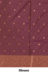 Orange striped zari motifs design semi soft silk saree with contrast zari border and motifs blouse
