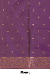 Dark peach striped zari motifs design semi soft silk saree with contrast zari border and motifs blouse