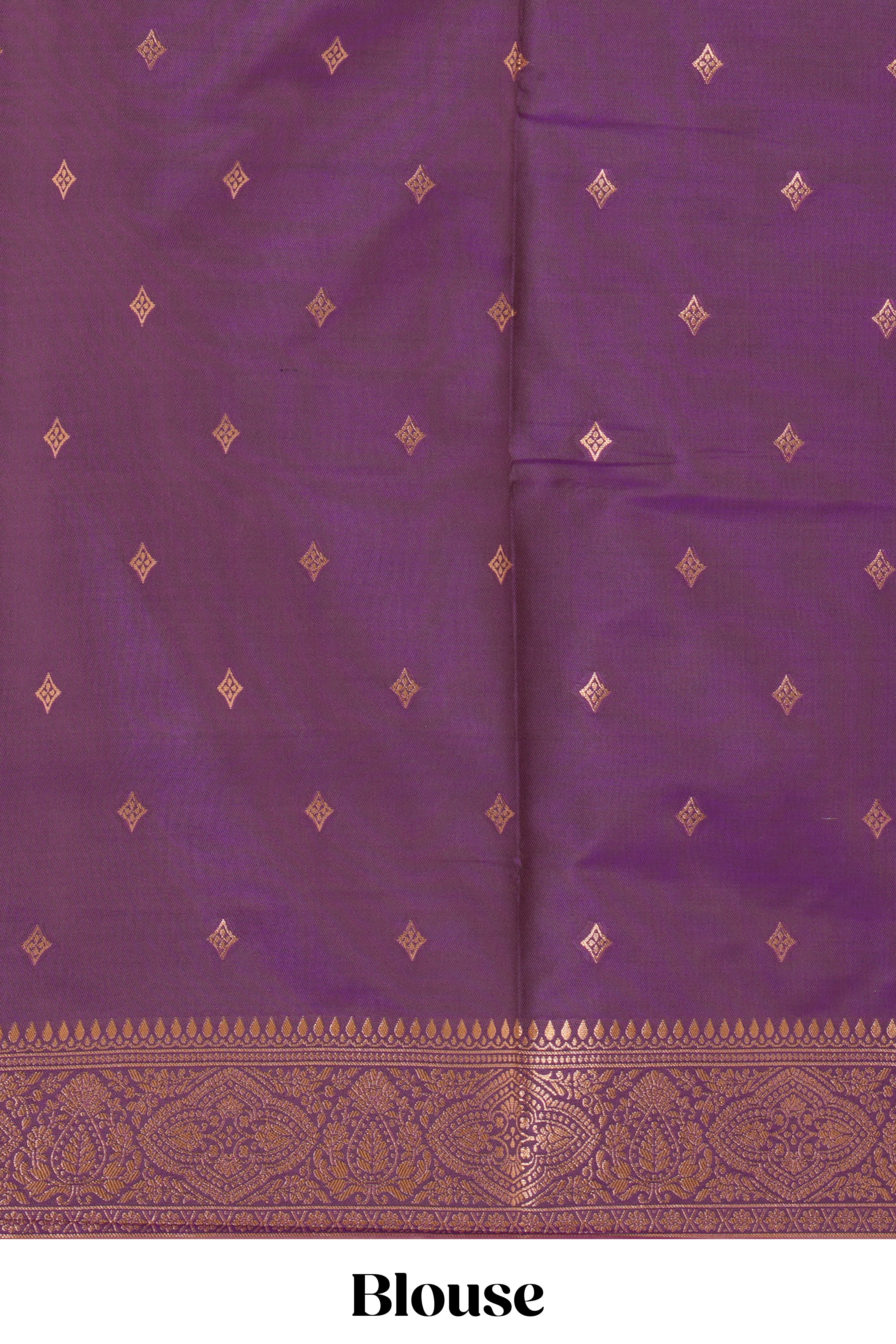 Dark peach striped zari motifs design semi soft silk saree with contrast zari border and motifs blouse