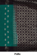 Pine green zari motifs design semi soft silk saree with contrast zari border and plain blouse