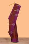 Rust orange zari motifs design semi soft silk saree with contrast zari border and plain blouse