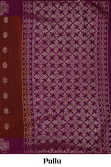 Rust orange zari motifs design semi soft silk saree with contrast zari border and plain blouse