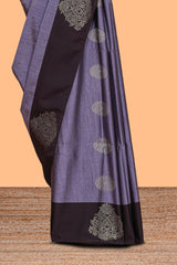 Lavender zari motifs design semi soft silk saree with contrast zari border and plain blouse
