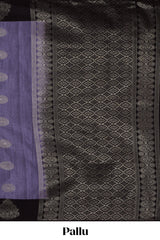 Lavender zari motifs design semi soft silk saree with contrast zari border and plain blouse