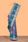 Grey floral veins zari motifs design semi soft silk saree with contrast zari border and multi color blouse