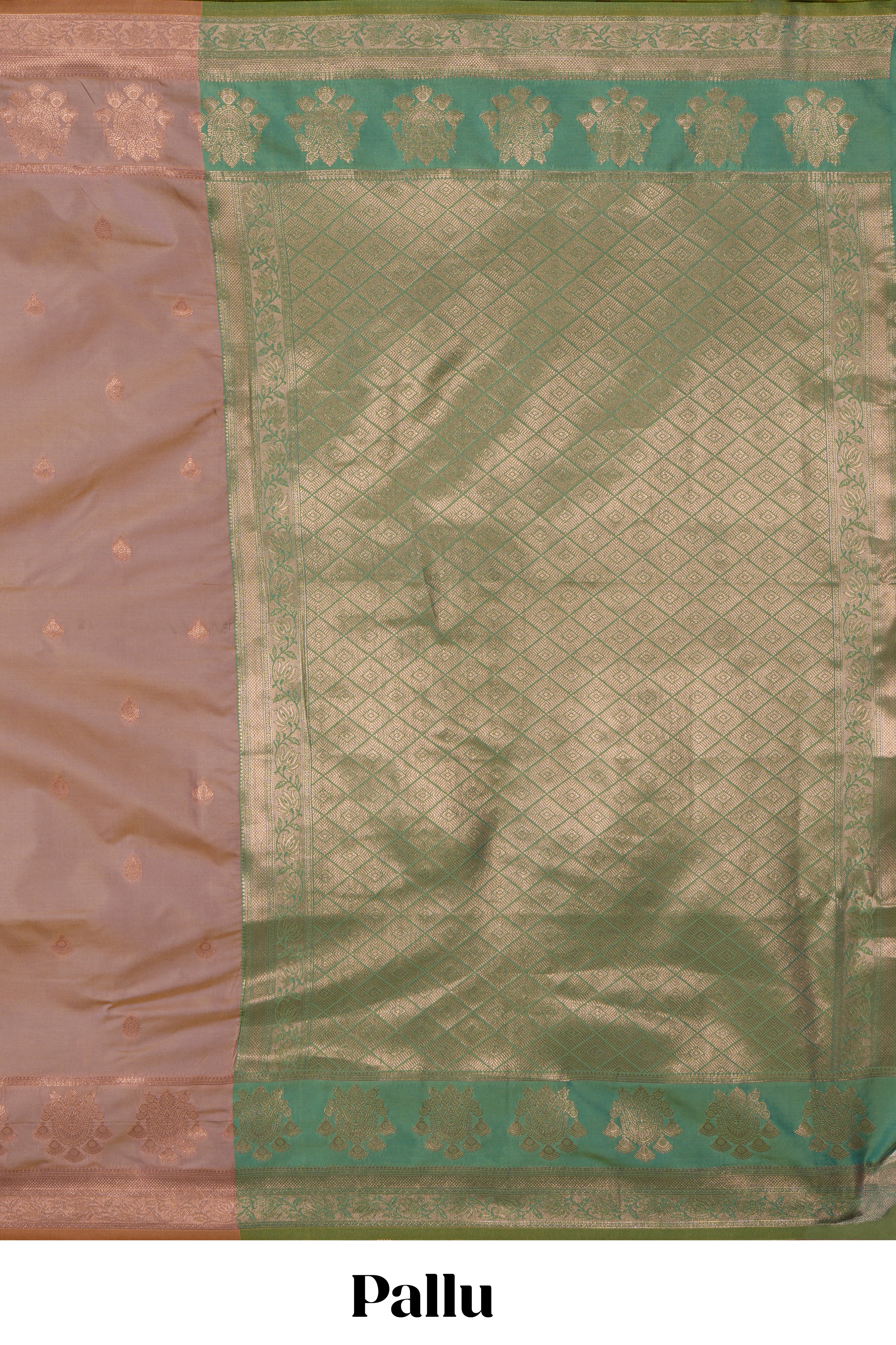 Faded peach zari motifs design semi soft silk saree with self zari border and contrast zari blouse