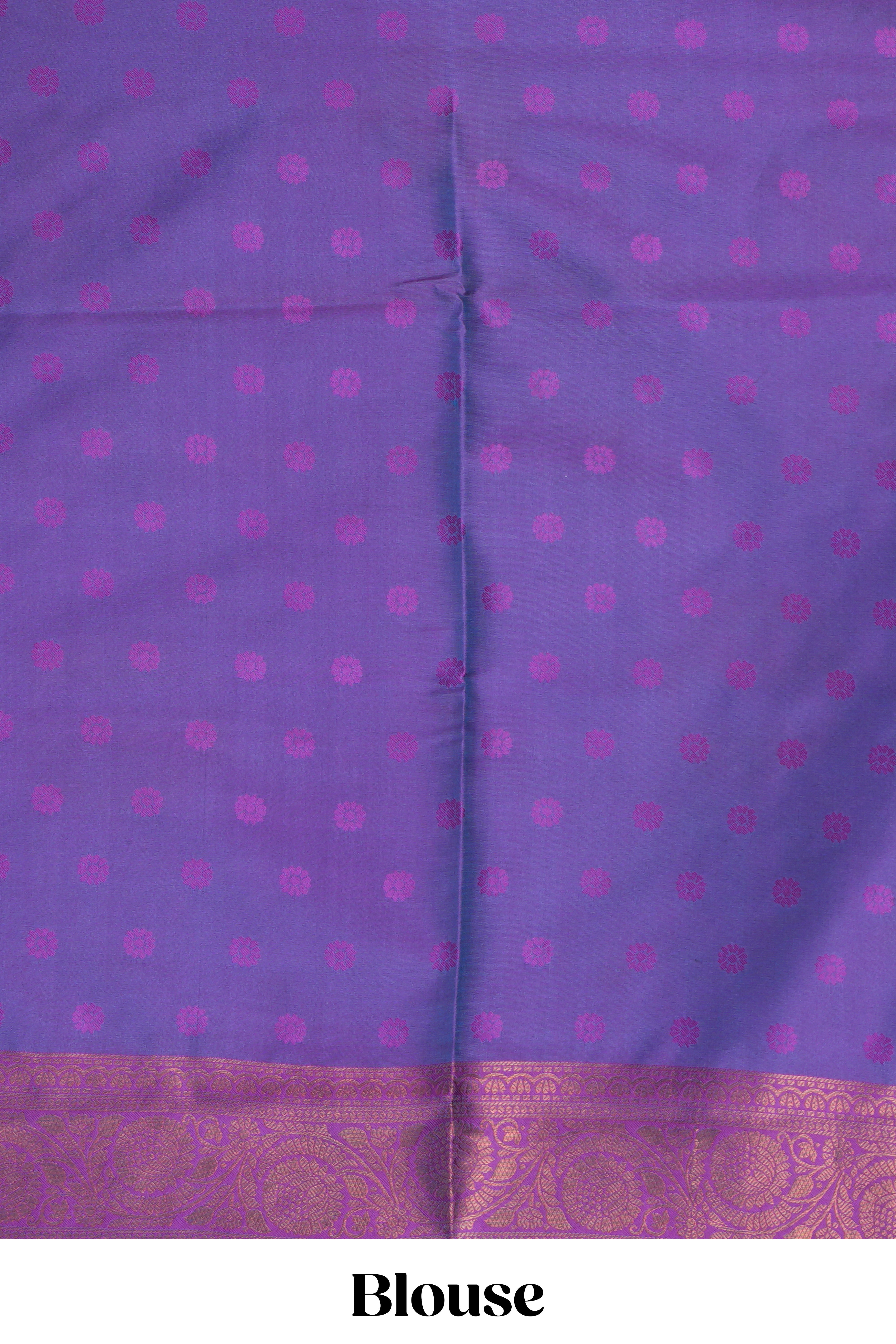 Borderless green zari motifs design semi soft silk saree with contrast pallu and motifs blouse