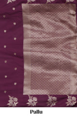 Borderless purple zari motifs design semi soft silk saree with self pallu and matching blouse