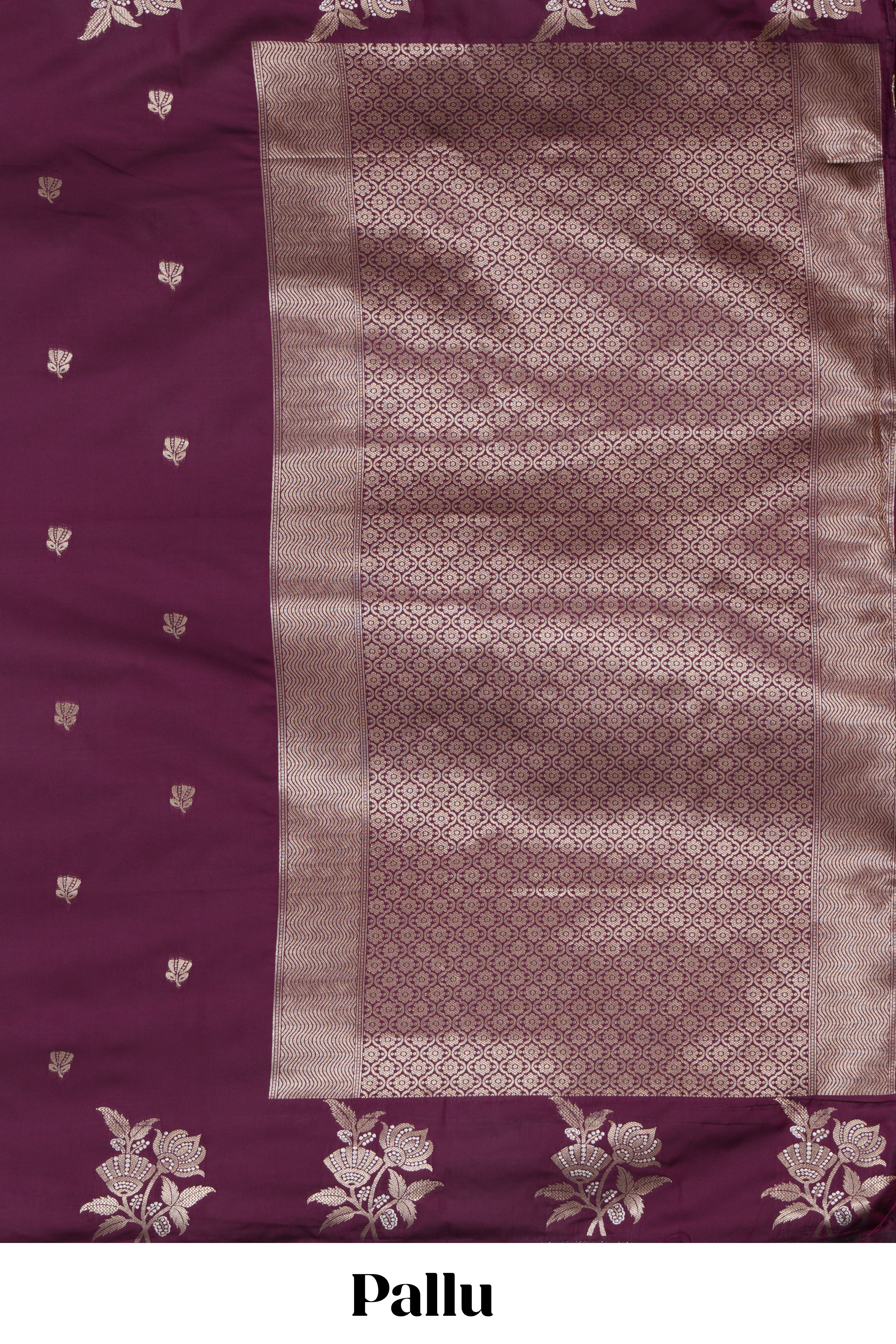 Borderless purple zari motifs design semi soft silk saree with self pallu and matching blouse