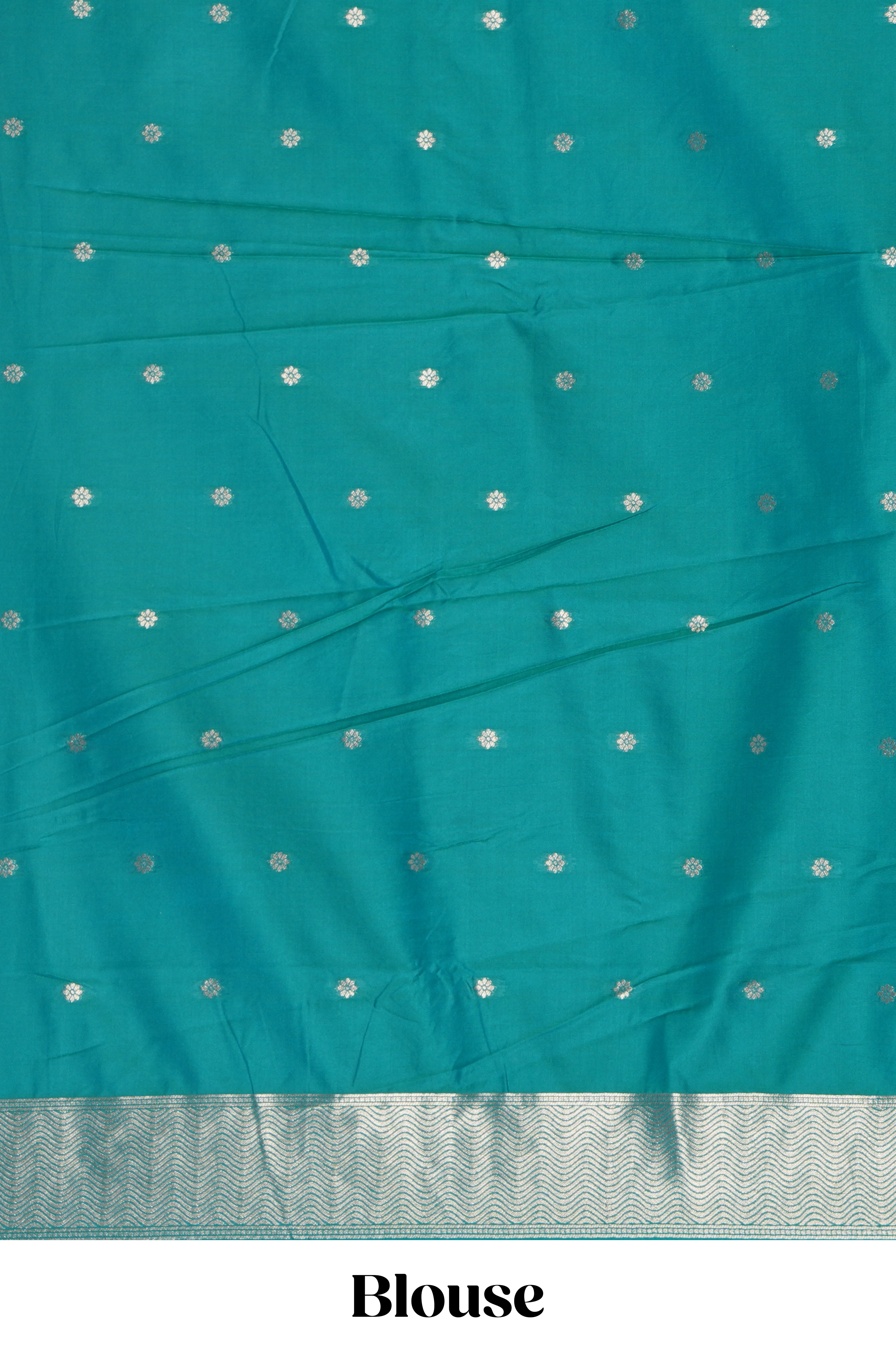 Borderless green floral zari motifs design semi soft silk saree with self pallu and matching blouse