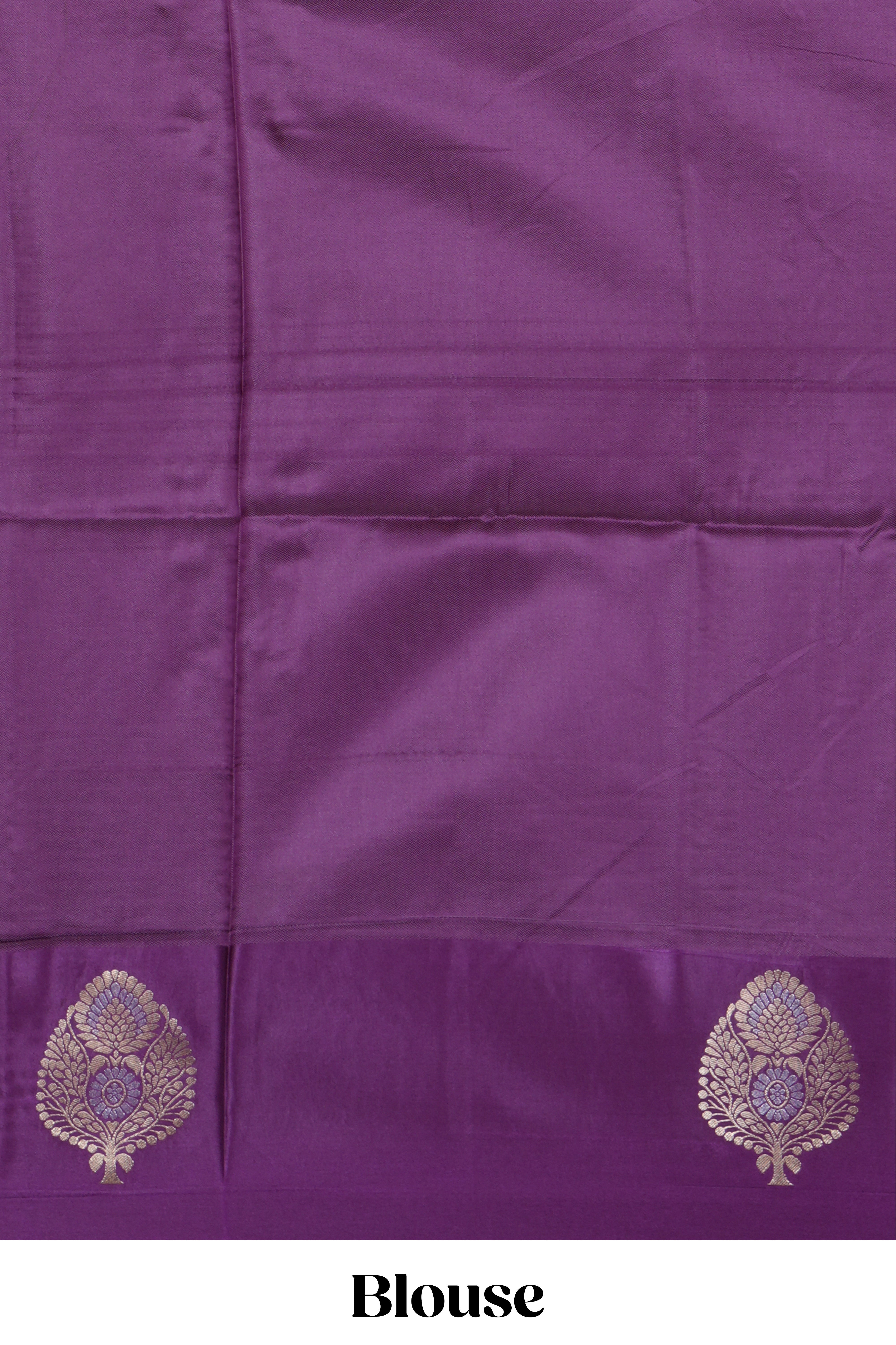 Lavender zari motifs design semi soft silk saree with contrast border and zari pallu