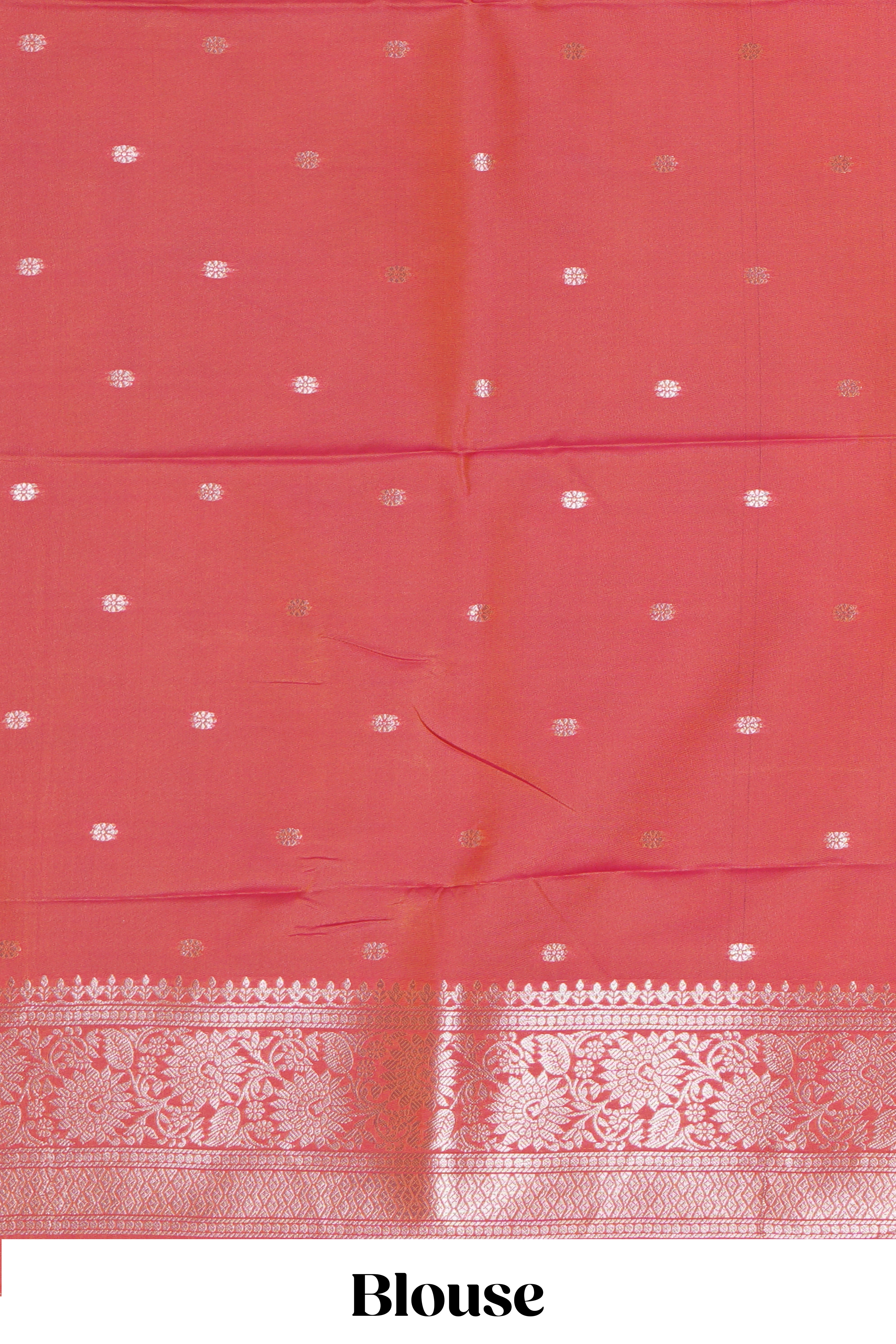 Borderless orange zari motifs design semi soft silk saree with self pallu and matching blouse