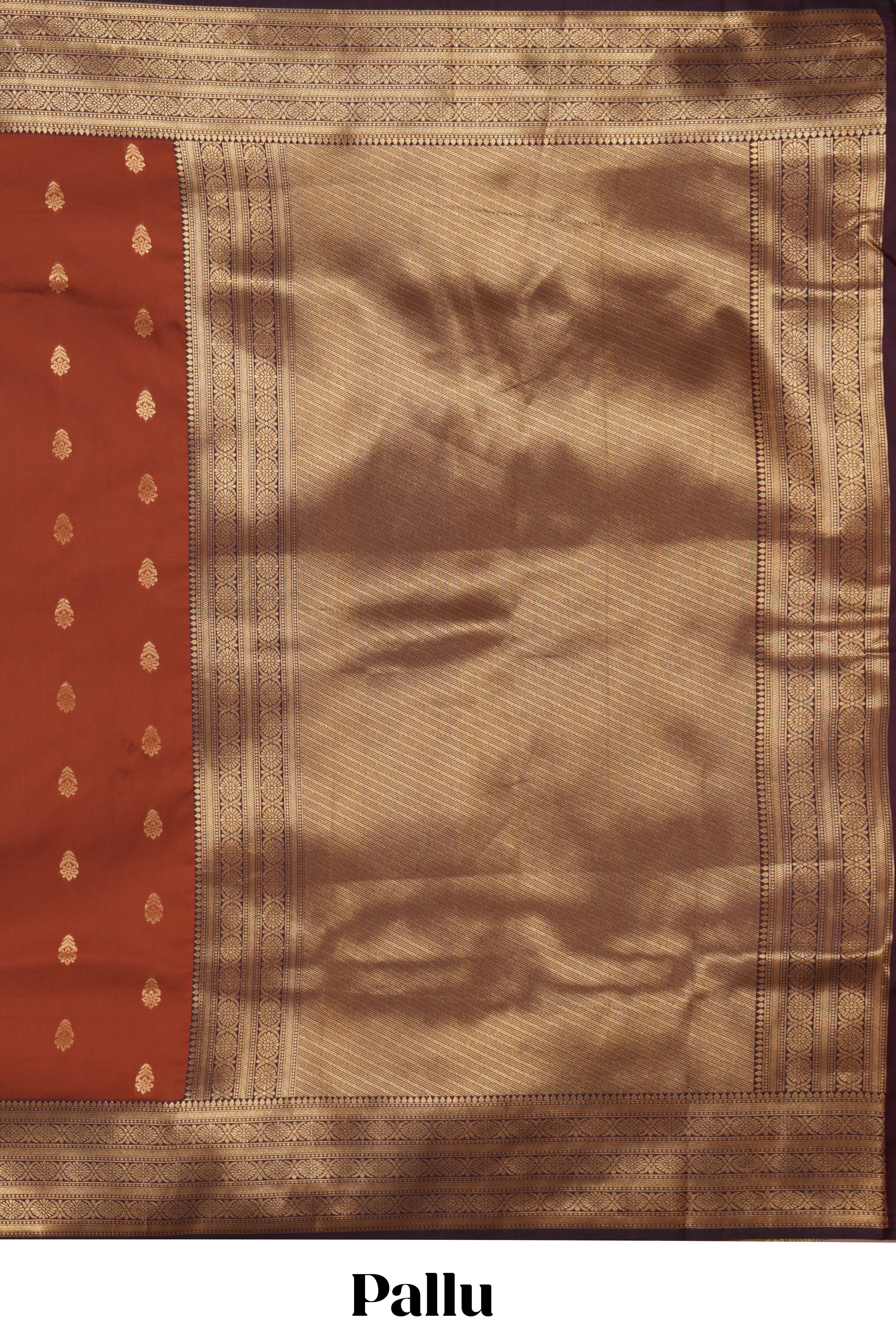 Rust orange zari motifs design semi soft silk saree with contrast border and zari blouse