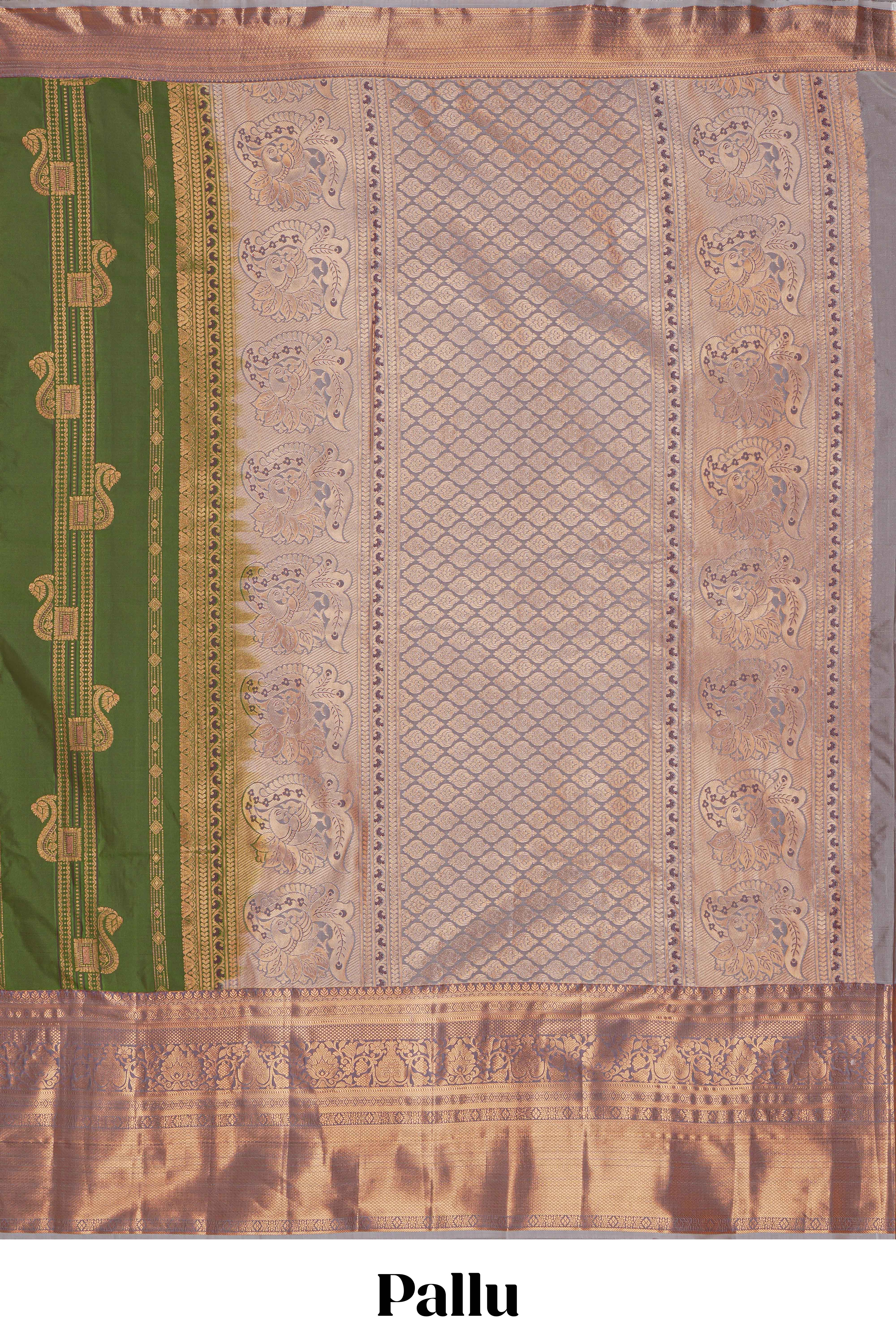 Green unique zari design kathan Silk Saree with contrast zari border and zari blouse