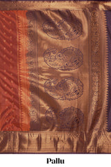 Rust orange striped zari design kathan Silk Saree with contrast zari border and zari blouse
