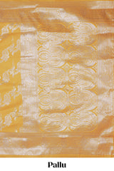 Yellow zari design semi soft silk saree with self zari border and matching blouse