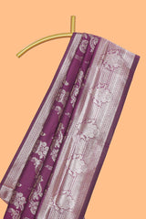 Purple zari design semi soft silk saree with self zari border and matching blouse