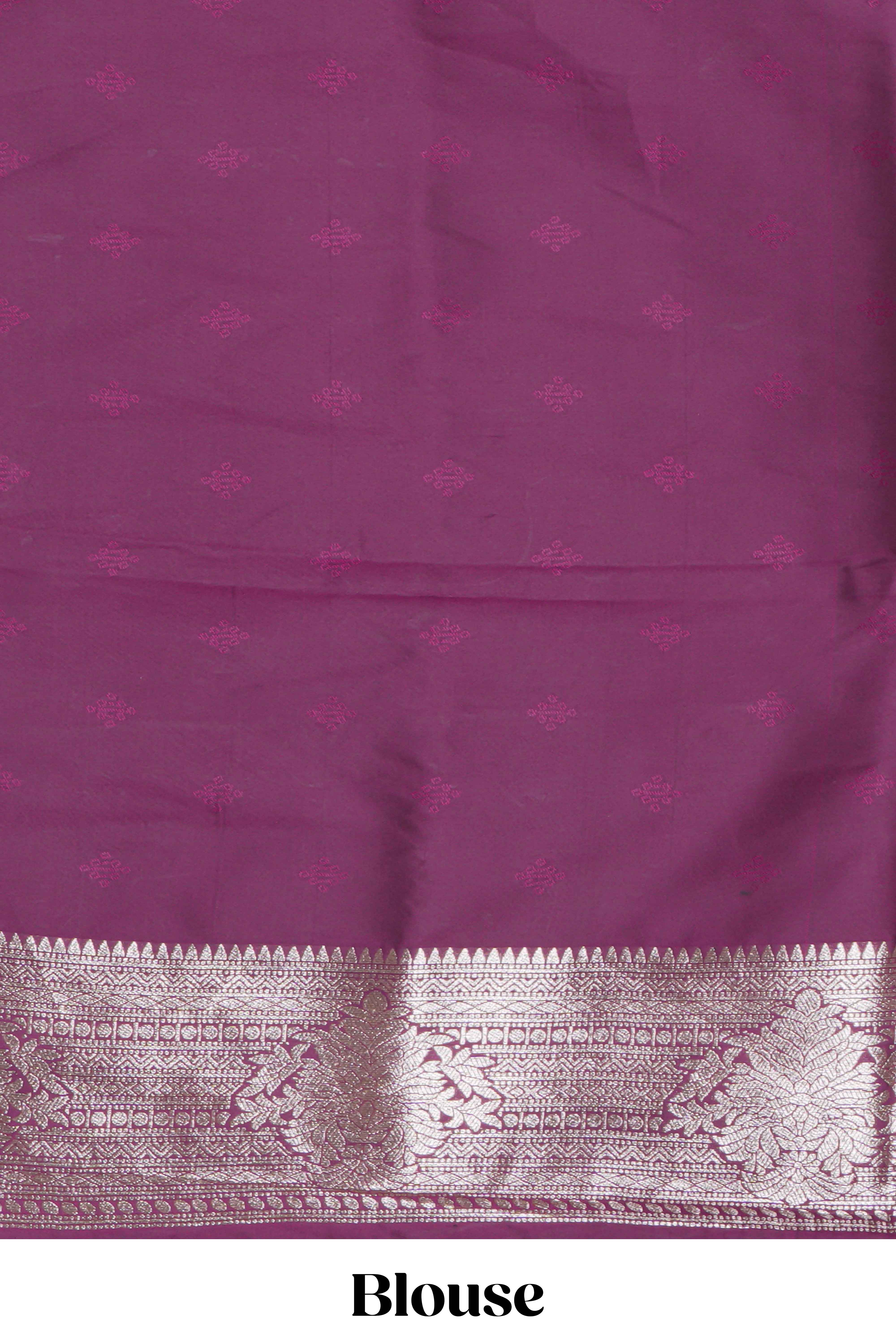 Purple zari design semi soft silk saree with self zari border and matching blouse