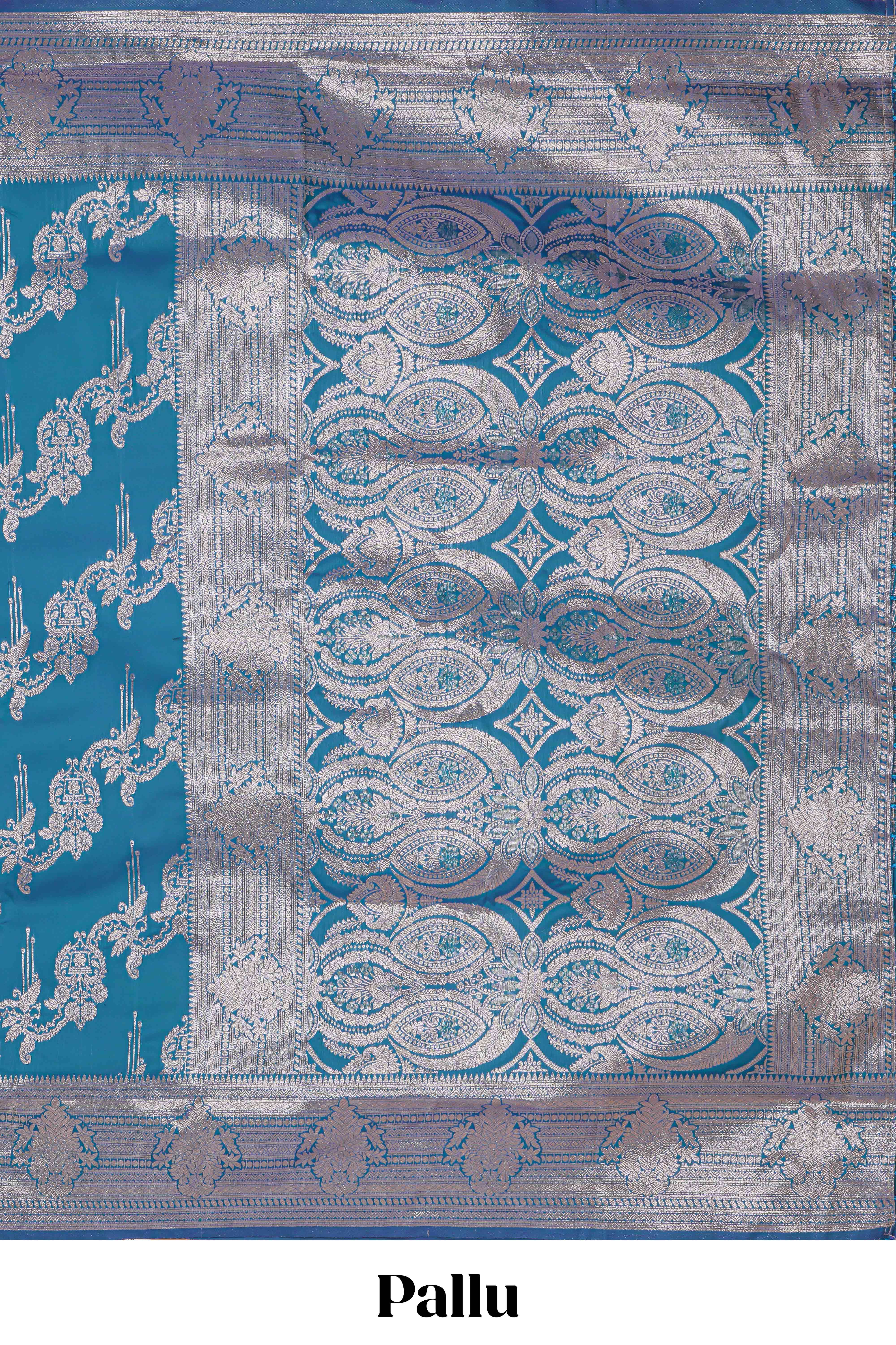 Blue zari design semi soft silk saree with self zari border and matching blouse
