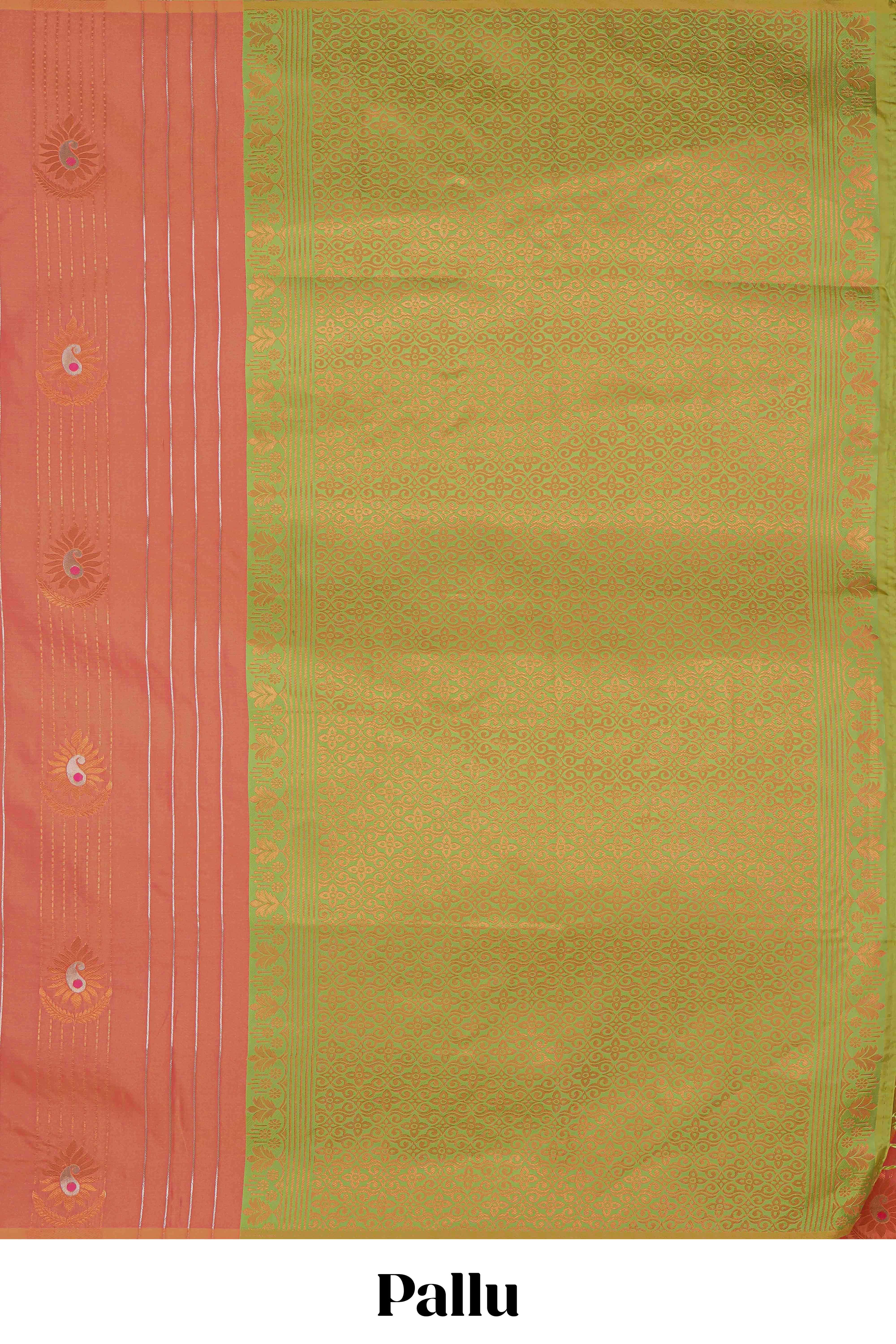 Borderless orange striped motifs design semi soft silk saree with contrast pallu and zari motifs blouse