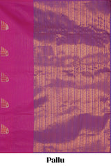Borderless pink striped motifs design semi soft silk saree with contrast pallu and zari motifs blouse