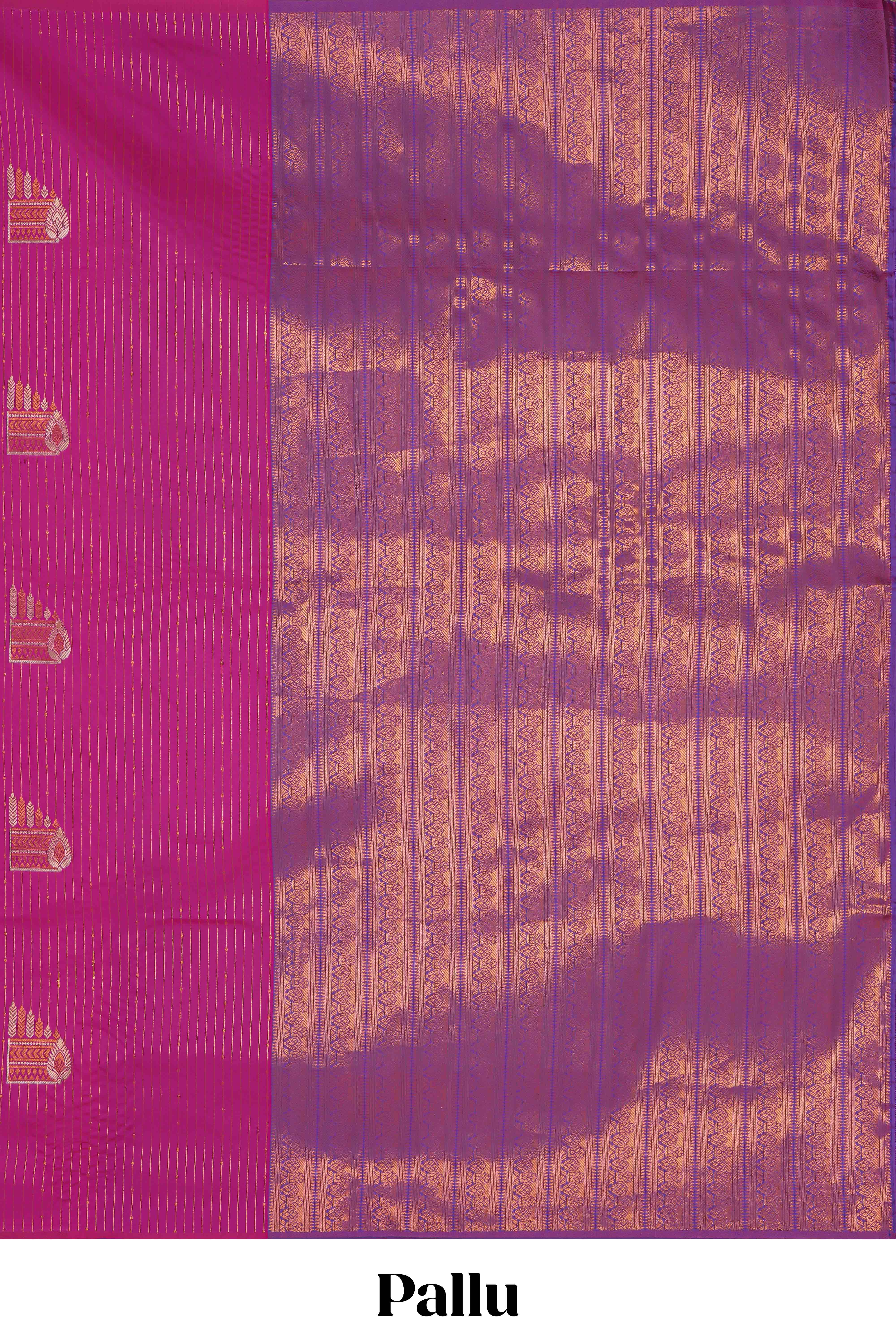 Borderless pink striped motifs design semi soft silk saree with contrast pallu and zari motifs blouse