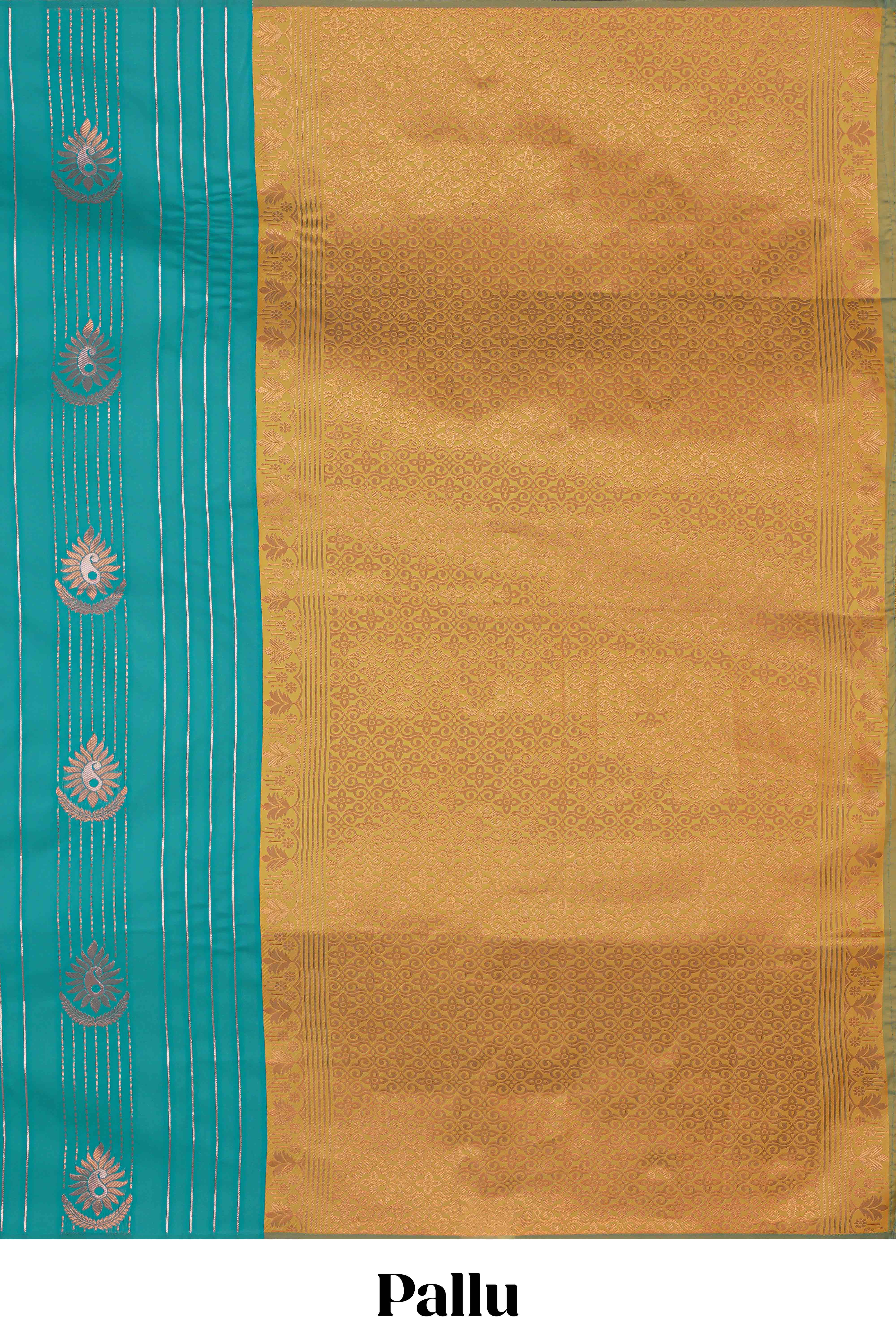 Borderless blue striped motifs design semi soft silk saree with contrast pallu and zari motifs blouse
