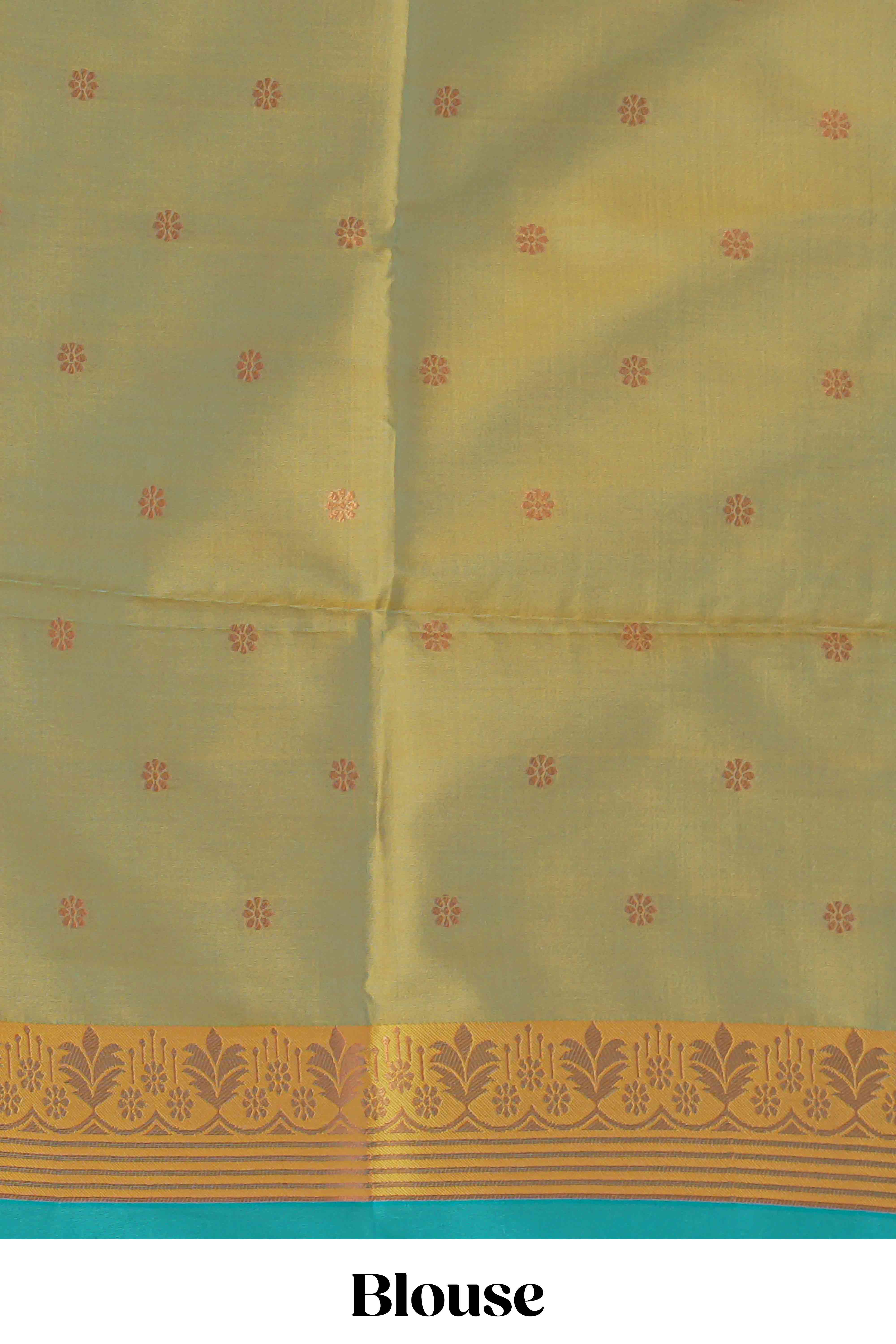 Borderless blue striped motifs design semi soft silk saree with contrast pallu and zari motifs blouse