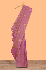 Borderless onion pink striped motifs design semi soft silk saree with contrast pallu and zari motifs blouse