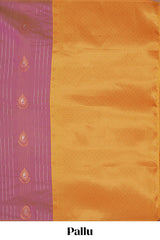 Borderless onion pink striped motifs design semi soft silk saree with contrast pallu and zari motifs blouse