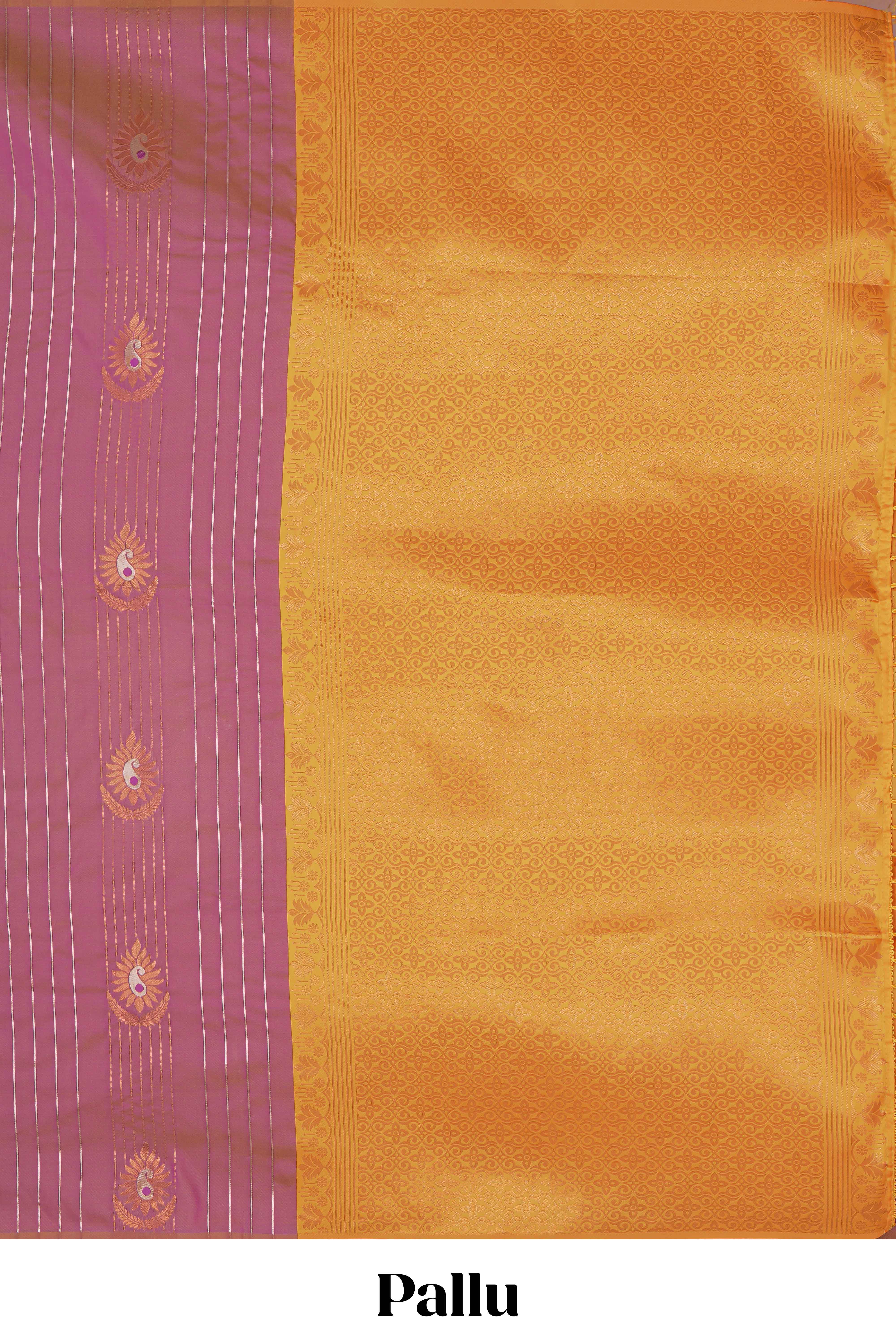 Borderless onion pink striped motifs design semi soft silk saree with contrast pallu and zari motifs blouse