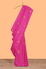Borderless magenta pink striped motifs design semi soft silk saree with contrast pallu and zari motifs blouse