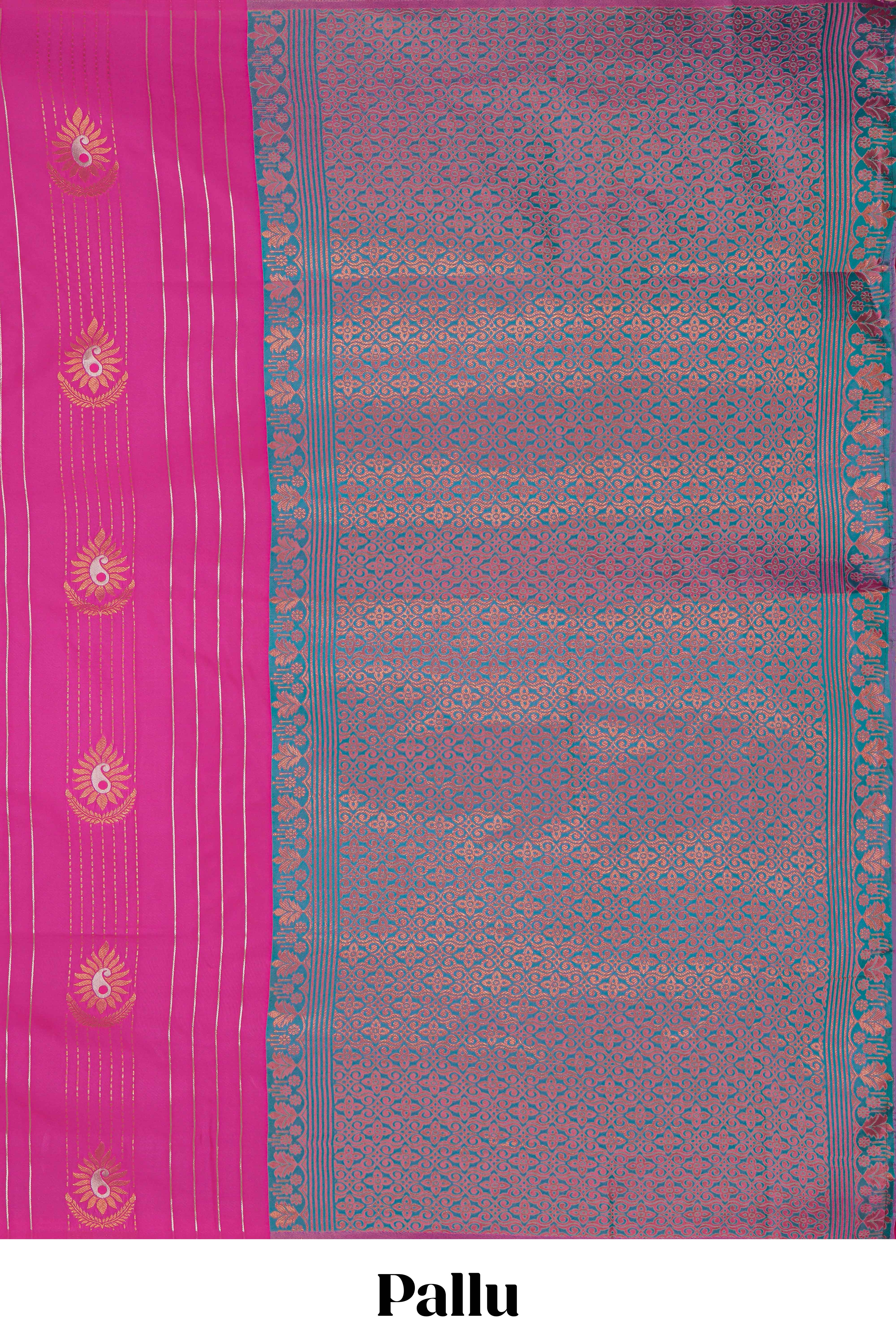 Borderless magenta pink striped motifs design semi soft silk saree with contrast pallu and zari motifs blouse