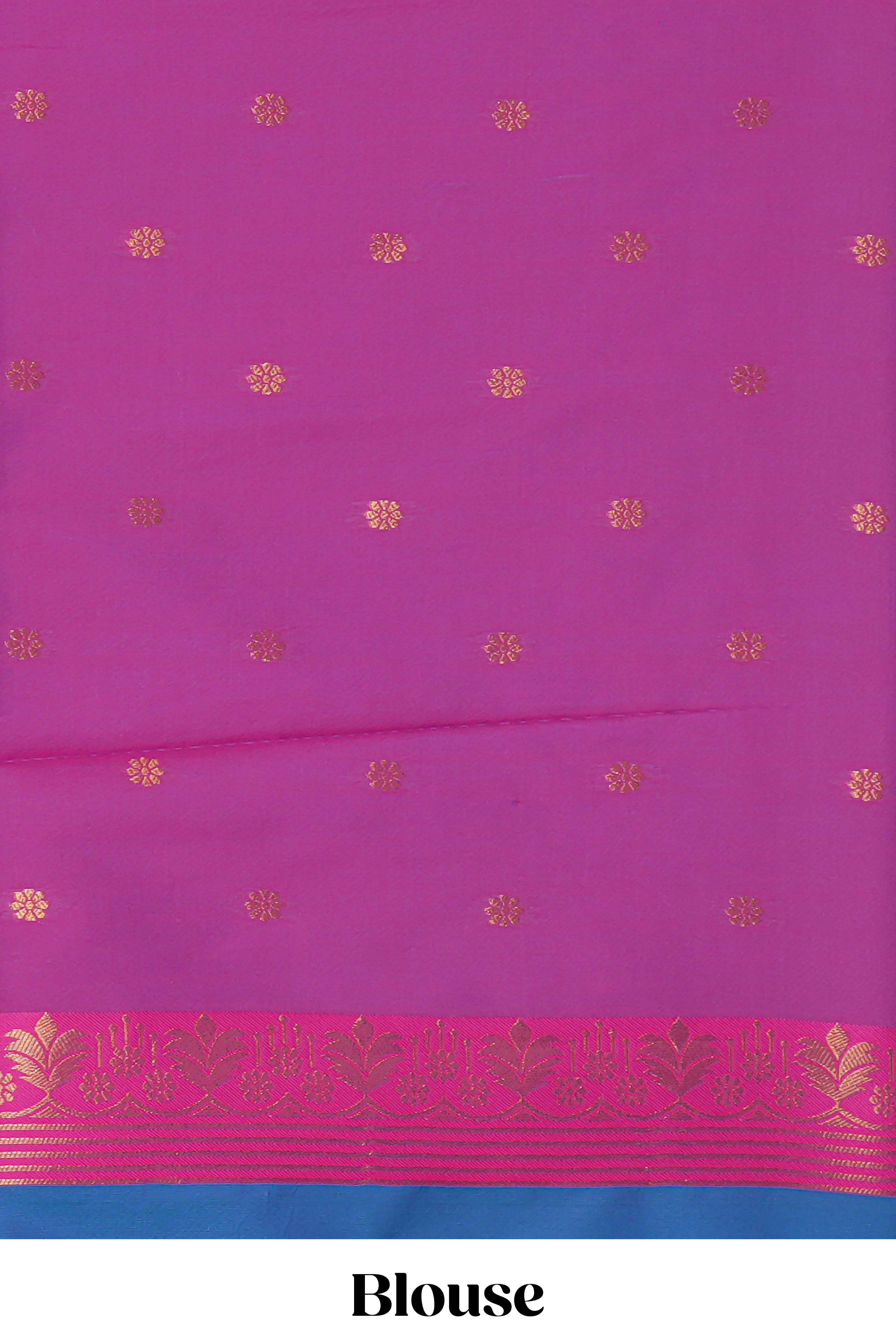 Borderless ocean blue striped motifs design semi soft silk saree with contrast pallu and zari motifs blouse