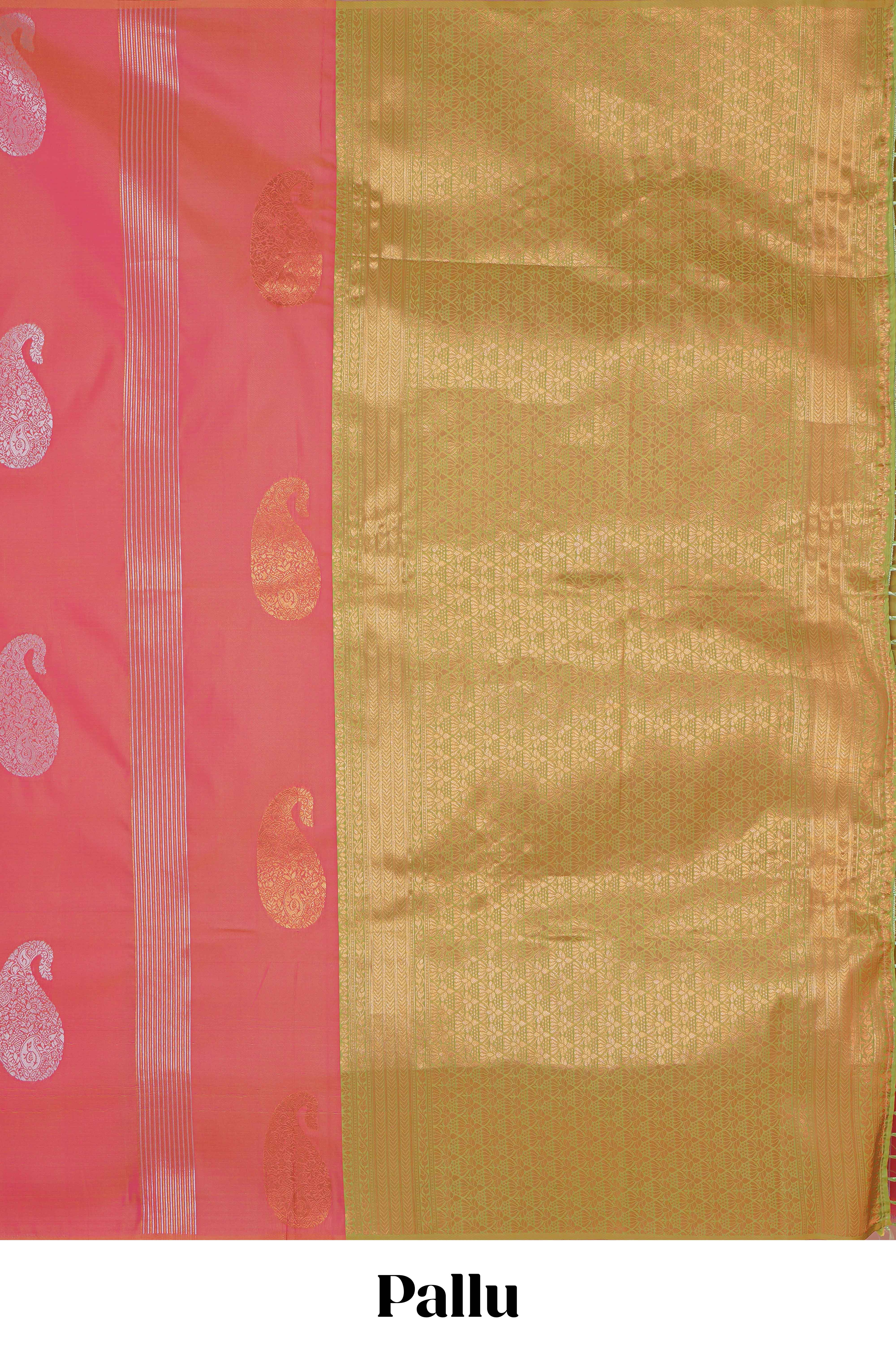 Borderless pink striped motifs design semi soft silk saree with contrast pallu and zari motifs blouse