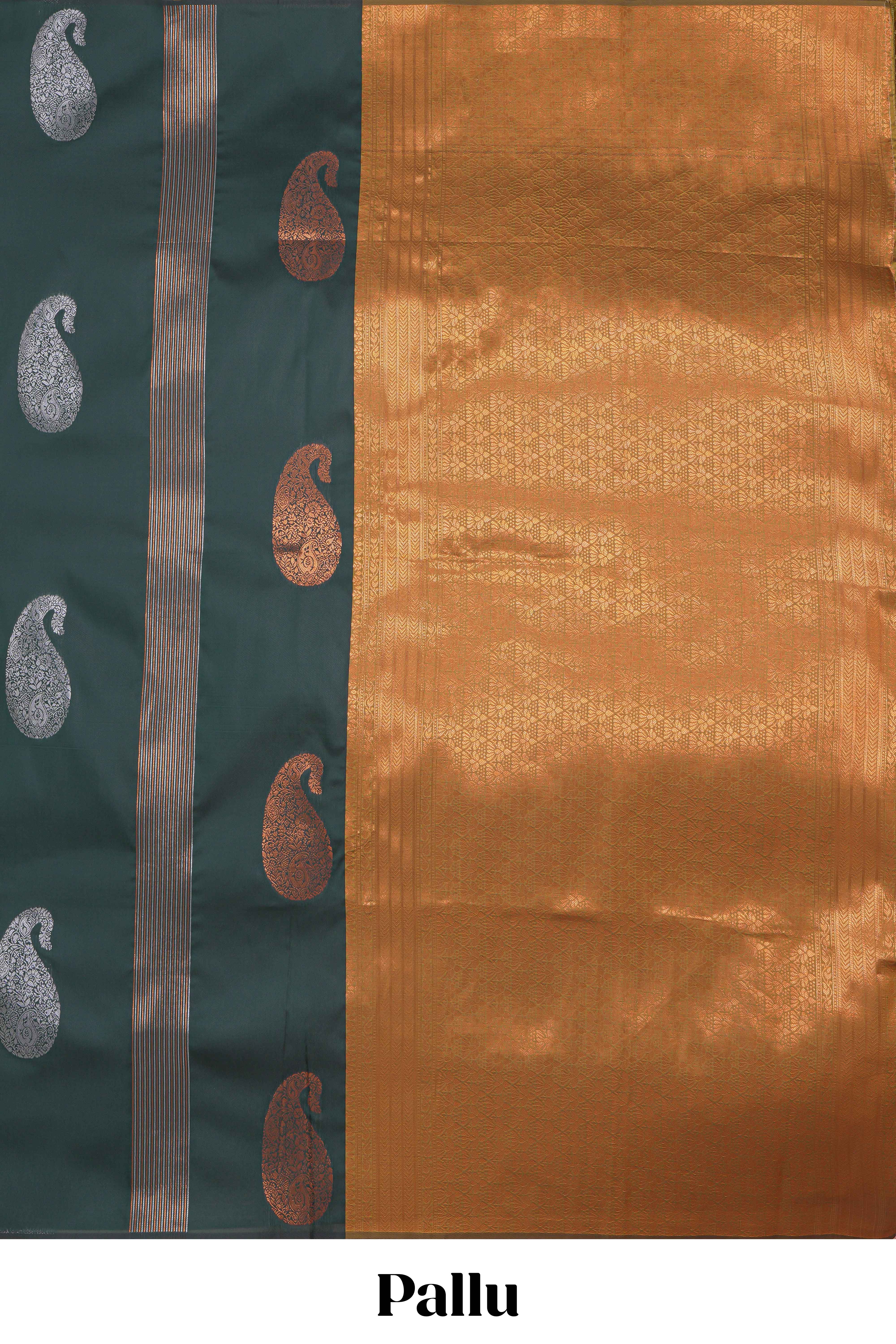 Borderless green striped motifs design semi soft silk saree with contrast pallu and zari motifs blouse