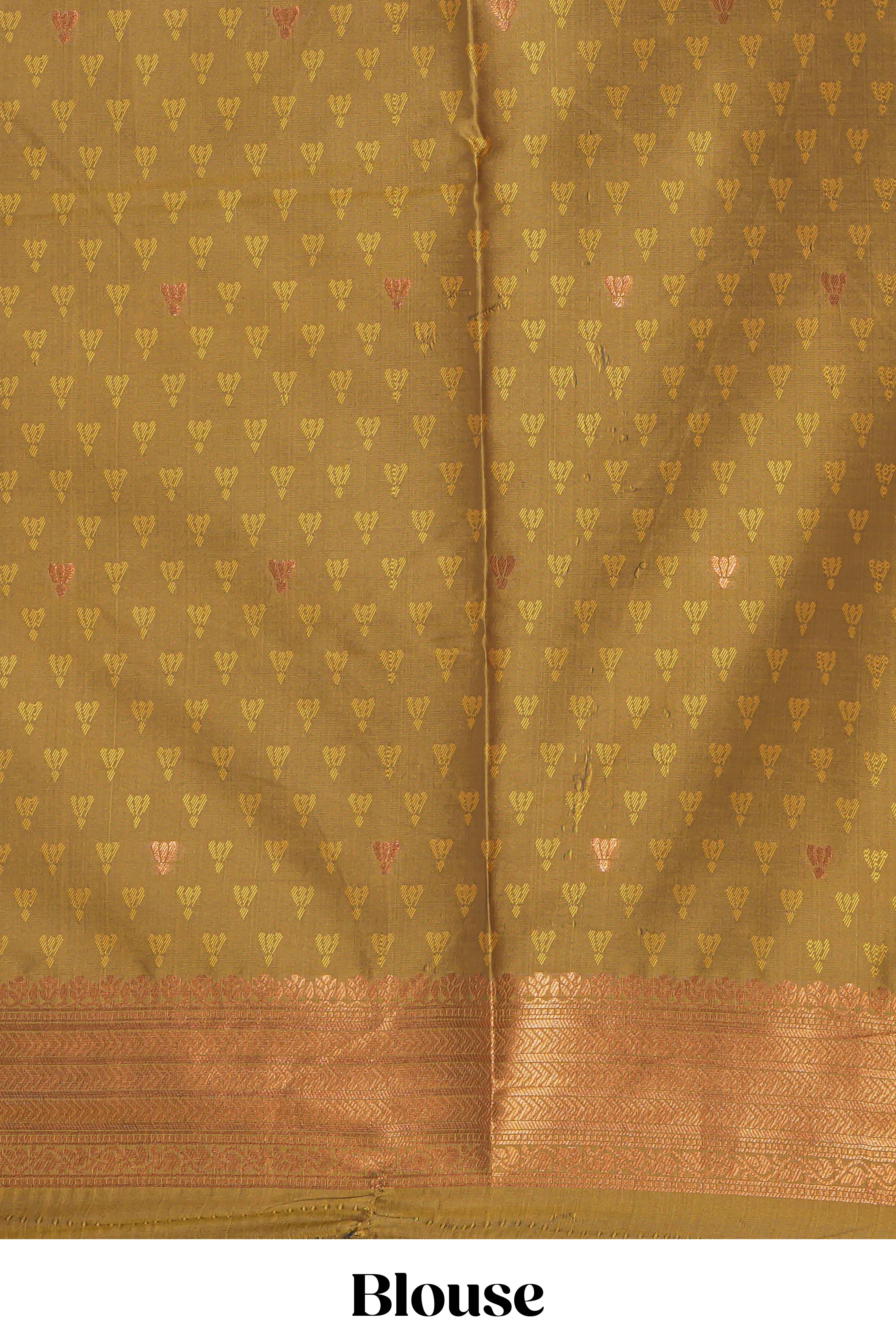 Borderless green striped motifs design semi soft silk saree with contrast pallu and zari motifs blouse