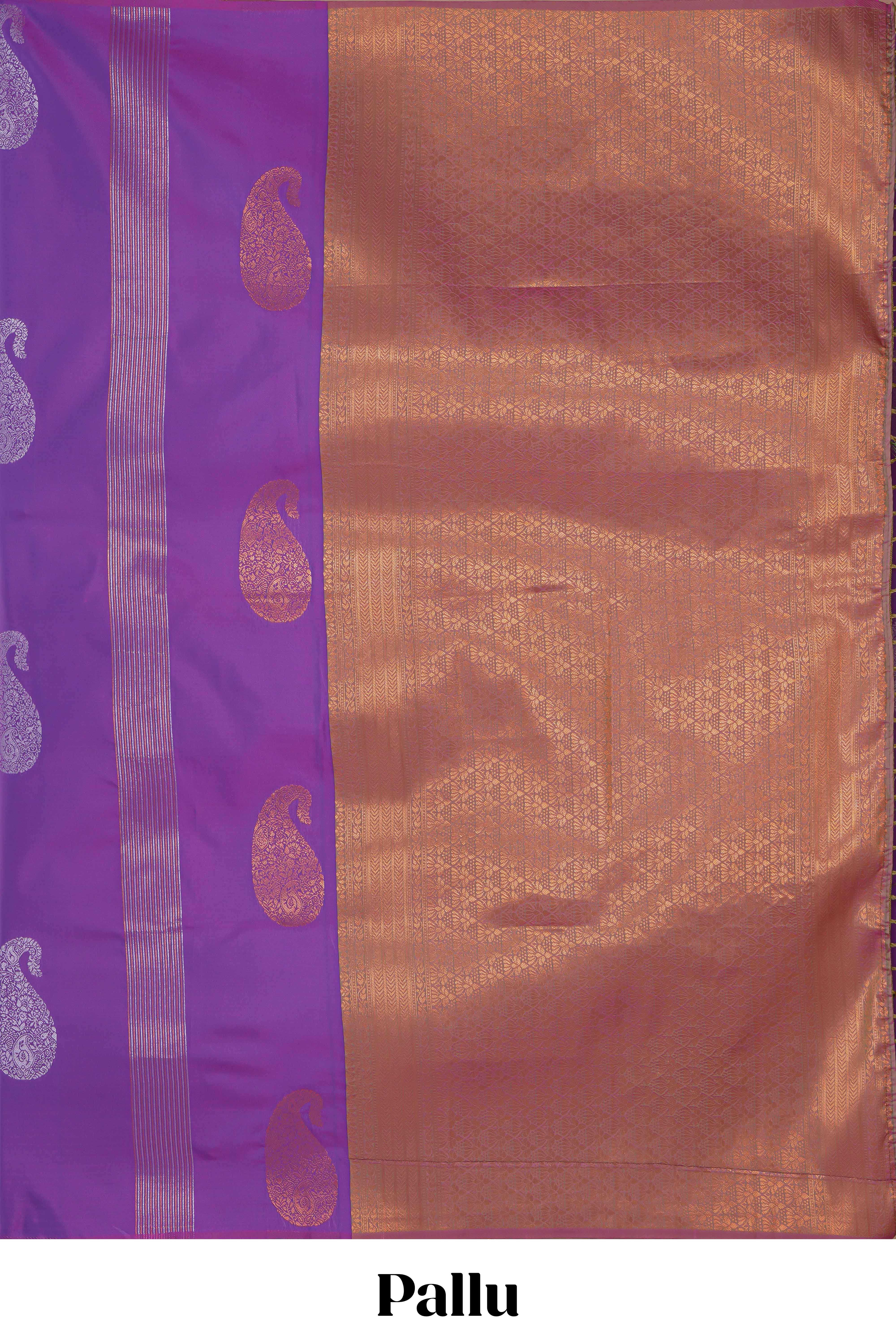 Borderless lavender striped motifs design semi soft silk saree with contrast pallu and zari motifs blouse